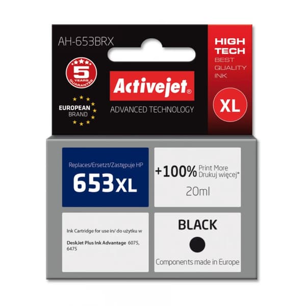 Activejet-blæk til HP 653XL 3YM75AE sort, 20 ml, udskiftning