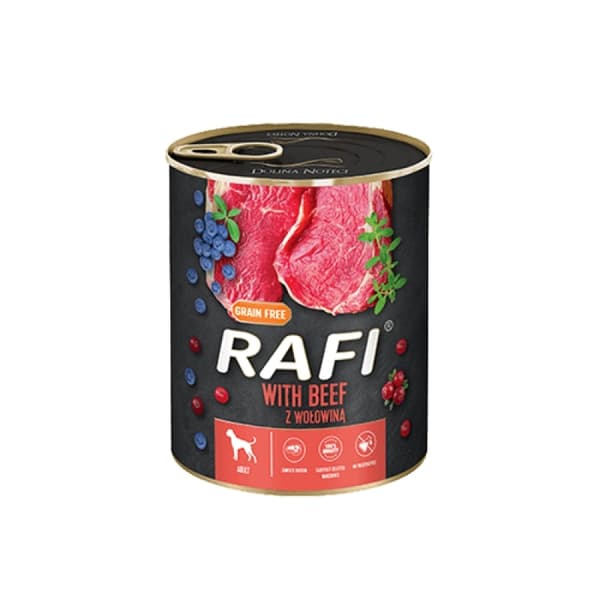 Våtfoder för hundar RAFI med nötkött, blåbär och tranbär 800 g
