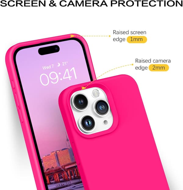 ETUI TIL APPLE IPHONE 14 PRO MAX SILIKONE NEON PINK MED MIKROFIBER