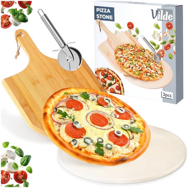 Tulikivinen pizzakivi lapiolla ja veitsellä 3 kpl