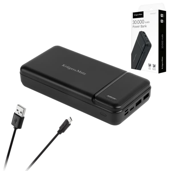 Varavirtalähde 30000mAh 2xUSB USB-C -kaapeli KrugerMatz