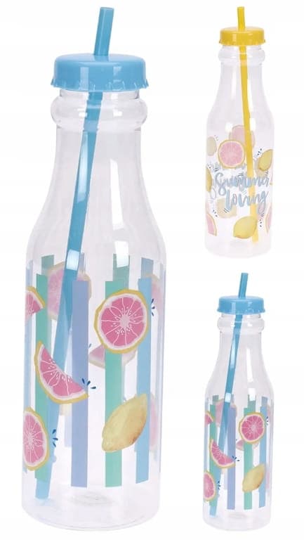 Dricksflaska med sugrör 650ml Plast med skruvkork