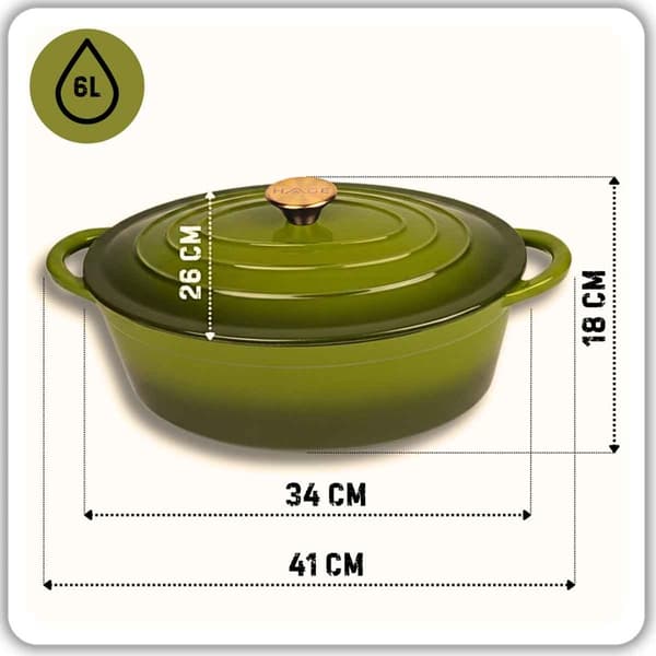 EMALJERAD GJUTJÄRNSPANNA 6L HAGE OLIVE