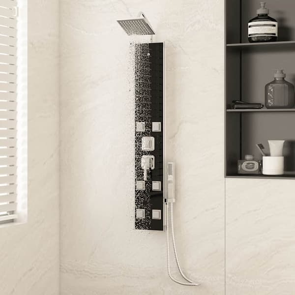 vidaXL Duschpanel, Glas, 18x45,5x130 cm, Svart