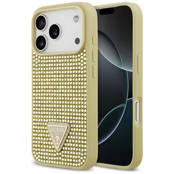 Guess Rhinestone Triangle Logo Cover til iPhone 17 Pro - Guld
