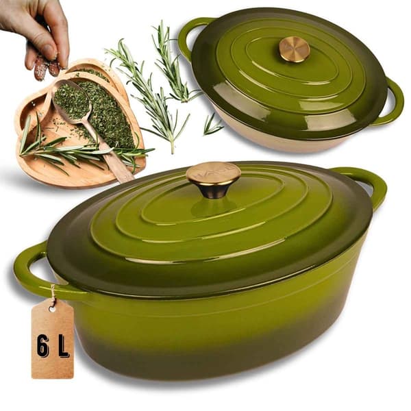 EMALJERAD GJUTJÄRNSPANNA 6L HAGE OLIVE