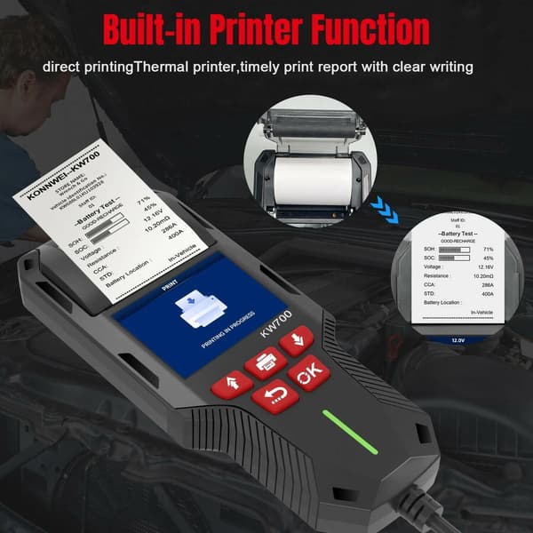EM BATTERITESTER 6V/12V/24V KONNWEI MED PRINTER
