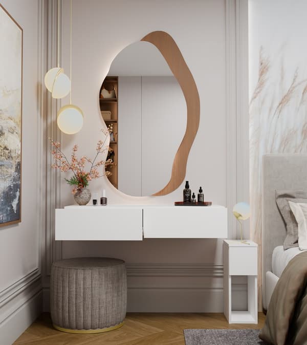 HÄNGANDE SMYCKESBORD MIKA 110 CM 2 LADDOR FÖR SOVRUM VIT