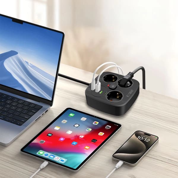 Tech-Protect PCS3X4 jatkojohto, 3 pistorasiaa, 2xUSB-A, 2xUSB-C 200 cm - musta