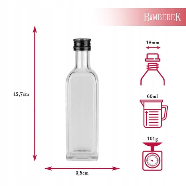100x Marasca-glasflaskor 60 ml för olivolja, likör, vin, alkohol, present