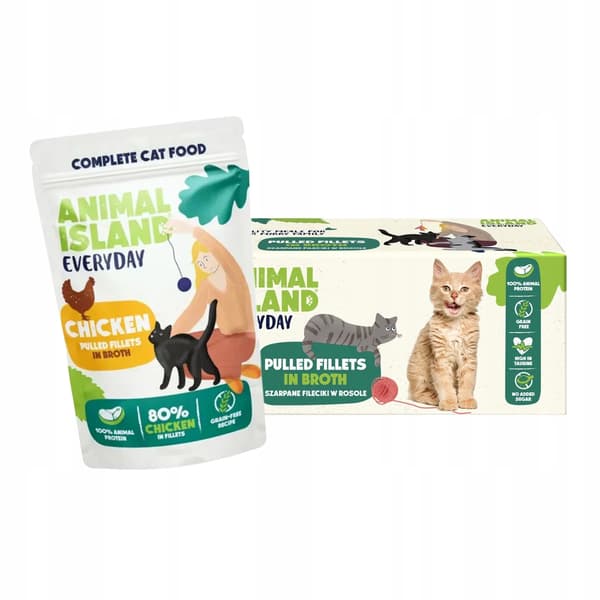 Våtfoder för katter ANIMAL ISLAND kyckling i buljong 40x85g