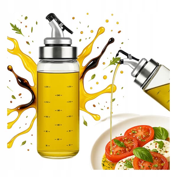 Glasflaskedispenser med skala 300 ml til olie, sauce, eddike, sirup