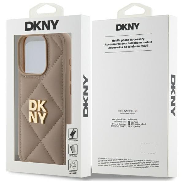 DKNY DKHCP15LPQDSLE iPhone 15 Pro 6.1 Beige Quilted Stack Logotyp