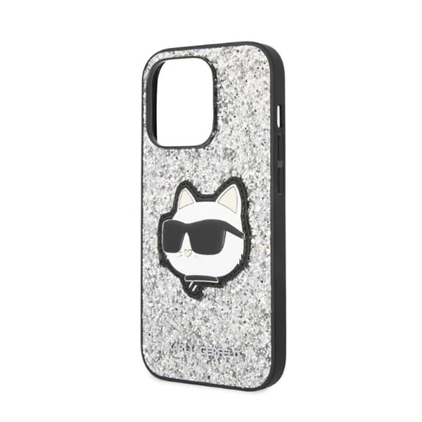 Karl Lagerfeld NFT Glitter Choupette Patch - iPhone 14 Pro-skal (Silver)