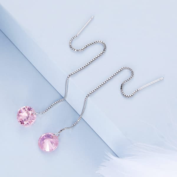 Silvertrådade örhängen med rosa kristaller, 925 silver