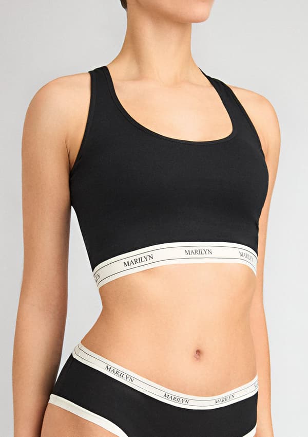 Sort tanktop med åndbar bomuld med elastisk bånd - Denise S/M