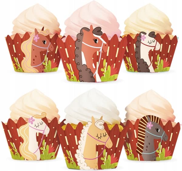 Cupcakeforme, muffinpapir, heste, ponyheste, fødselsdagsheste, 6 stk.