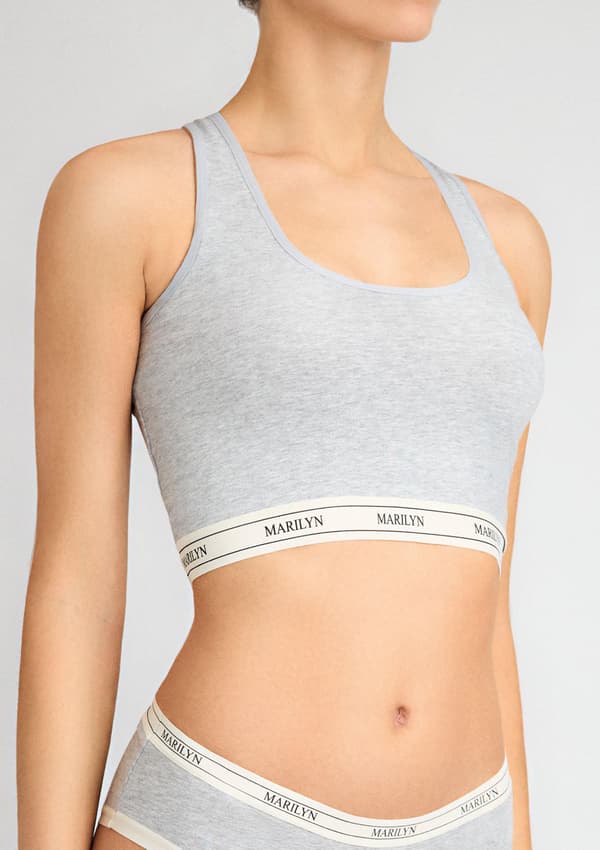 Grå tanktop af åndbar bomuld med elastisk bånd - Denise S/M