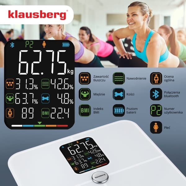 ÄLYKÄS IOS ANDROID ANALYYTTINEN KYLPYHUONEVAAKA KLAUSBERG KB-7941