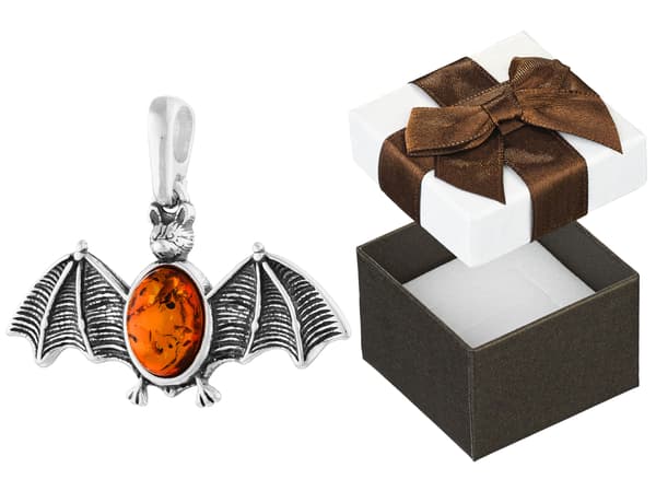 Silverfladdermushänge med bärnstensfärgad oxiderad silverfladdermushänge