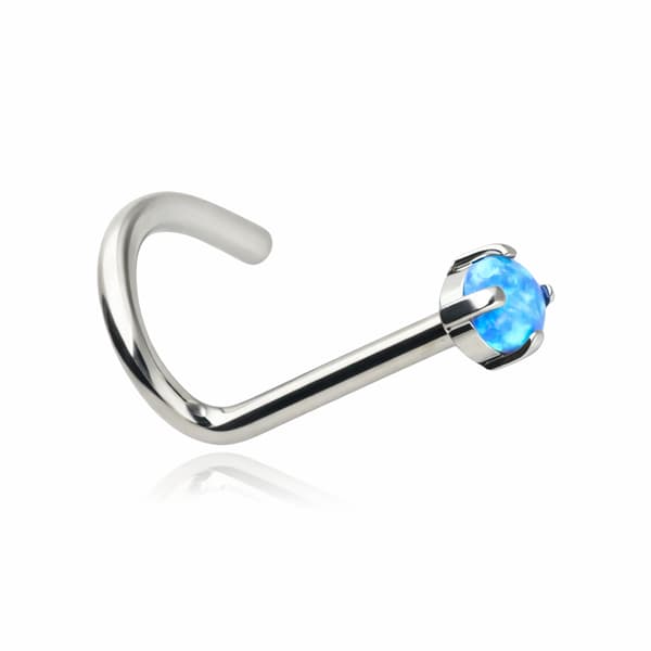 Titanium næsestik med blå opal OP05 - sølv - TN-005 0.8/6.5/2