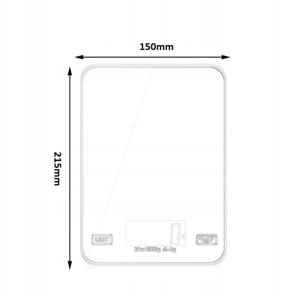 Køkkenvægt, elektronisk, præcis, LCD, touch, sort glas, 5 kg / 1 g