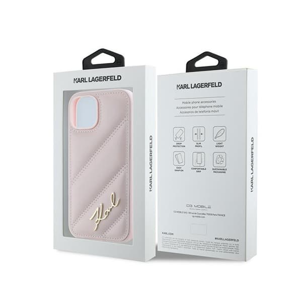 Karl Lagerfeld Diagonal Quilted Script - iPhone 15 Plus / 14 Plus -suojakuori (vaaleanpunainen)
