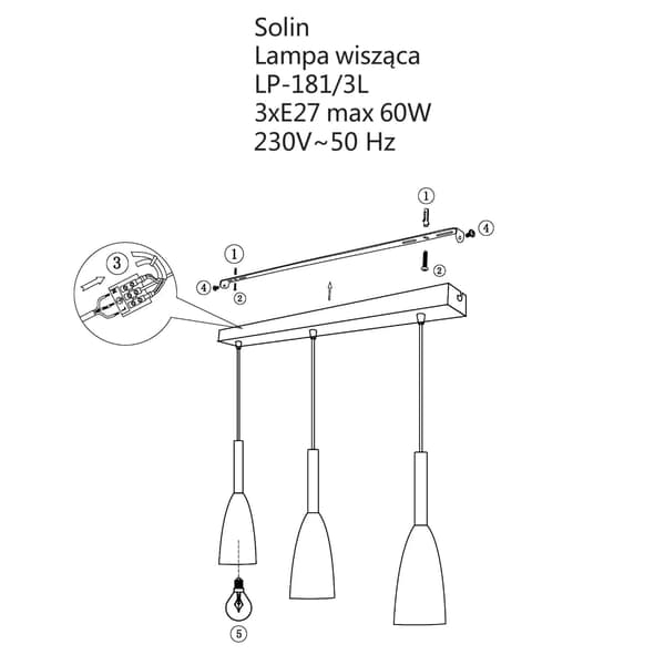HÆNGELAMPE SOLIN 3 E27 SORT LYS PRESTIGE LP-181/3L BK