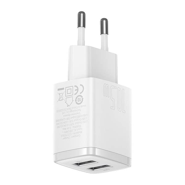 Baseus Kompakt Snabbladdare, 2x USB, 10.5W (vit)