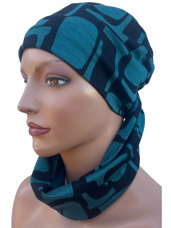 Varm vintermössa, Aurora 453 turban med pannband - blått foder