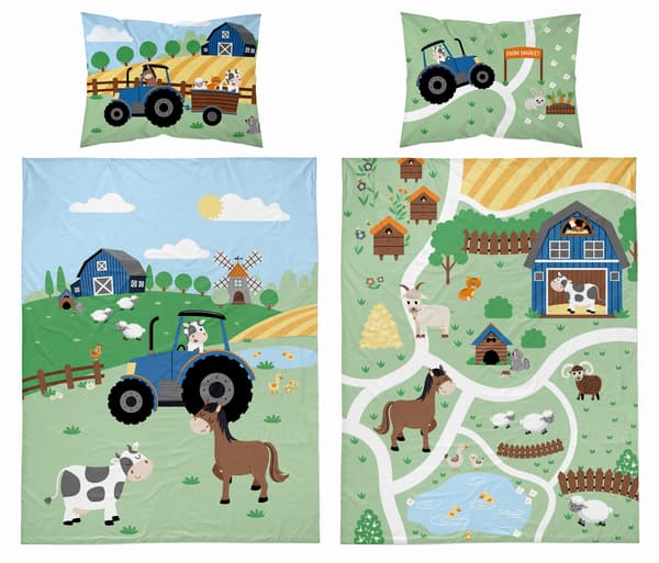 Bambu spjälsäng 90x120 Farm Traktor blå