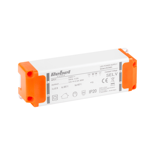 Rebel 12V 2.5A 30W strømforsyning til LED-strimmel