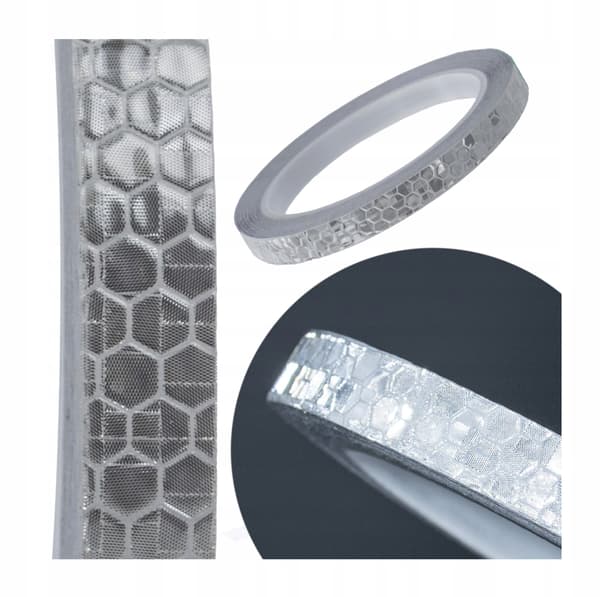 Reflekterande självhäftande tejp 8m x 1cm silverfärgad för fälg båge hjälm