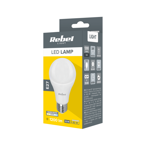 LED-lamppu 12W E27 3000K 230V Rebel