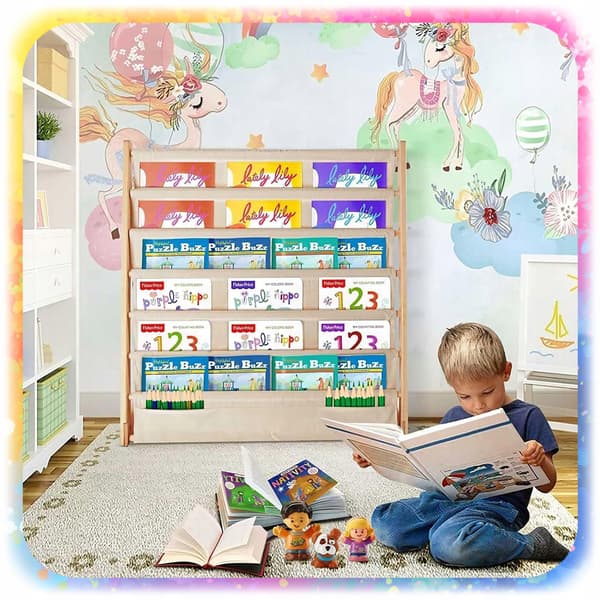 Bogreol TIL børnebøger 79CM organizer 6 hylder loft stærk træ