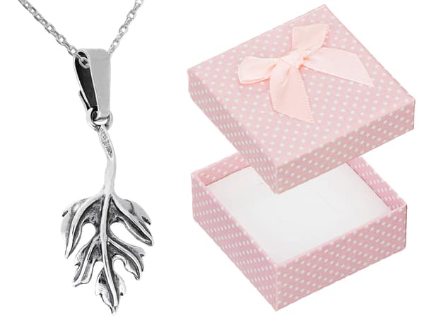 Kort silverhalsband med oxiderat löv för kvinnor, silver 55