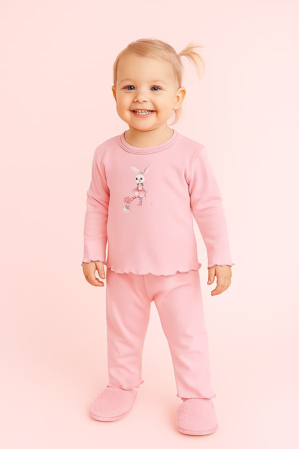 Bomuldspyjamas 92 til pige på børneværelset, glat, LYSERØD
