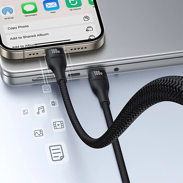Kabel 3w1 Baseus Flash Series 3 100W USB-C - USB-C+USB-C+Lightning 1,5m + 3 x 0,25 m - sort