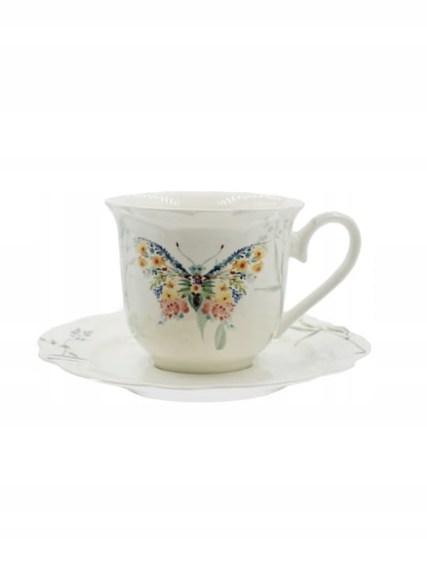 220 ml kopp med fat för te och kaffe, set med 6 papillon som present