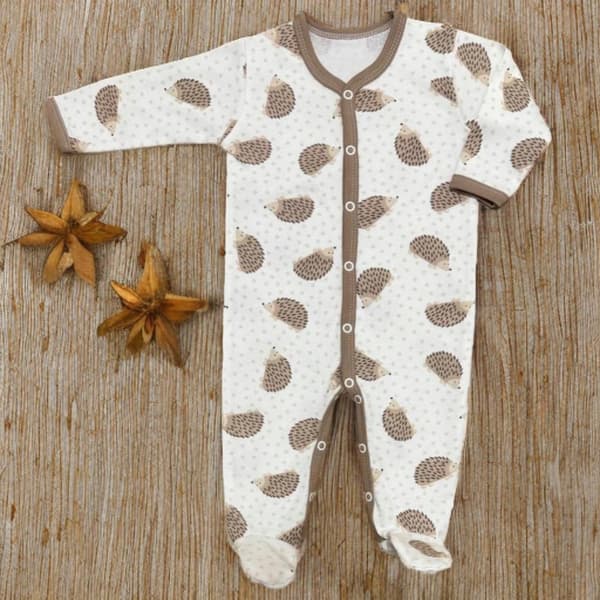KLÄDER pyjamas med dragkedja 56 för nyfödda HEDGEHOGS BEIGE