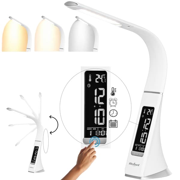 Rebel LED-pöytälamppu yölamppu kelloilla säädettävä 7W USB