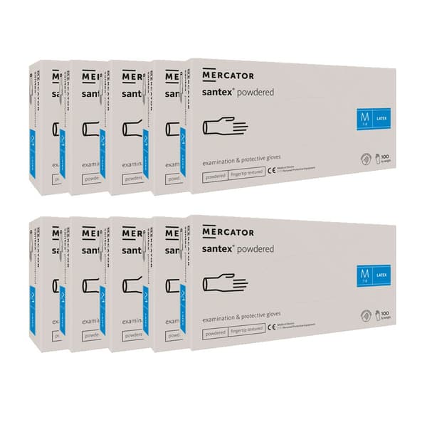 Latexhandsker M pudrede Santex pudrede fingerhandsker 100 stk. karton 10 stk.