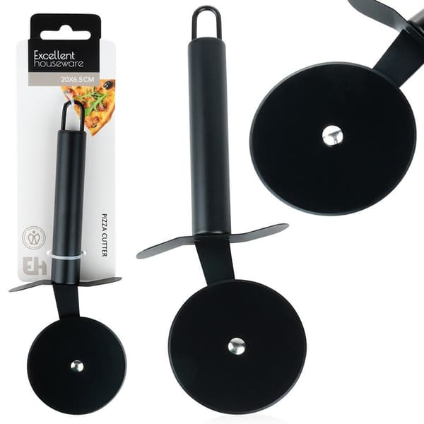 Stålpizzakniv svart 20 cm