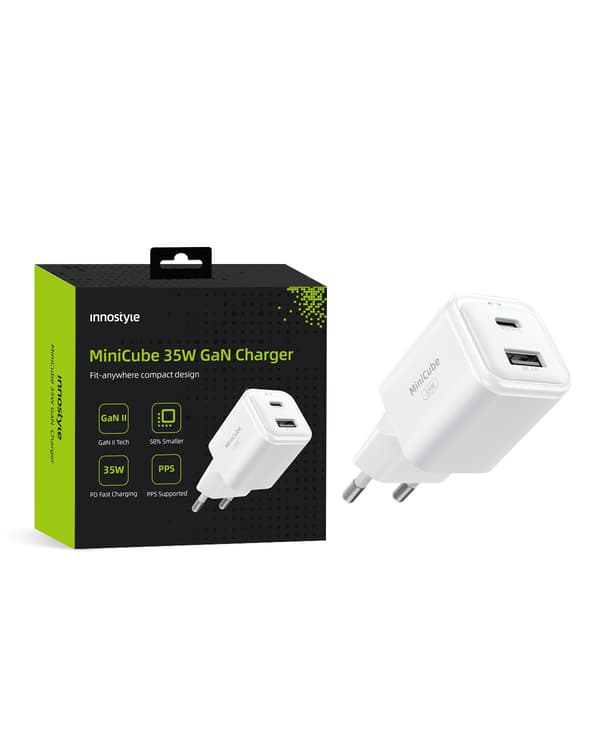 INNOSTYLE HURTIGOPLADER CUBE USB-C 35W USB TYPE C GAN II TIL SAMSUNG LED