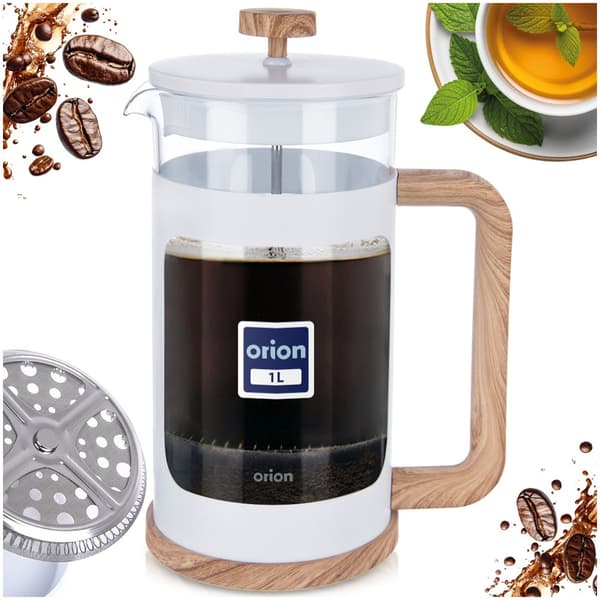 Presskokare för kaffe och te glas WHITELINE 1 l