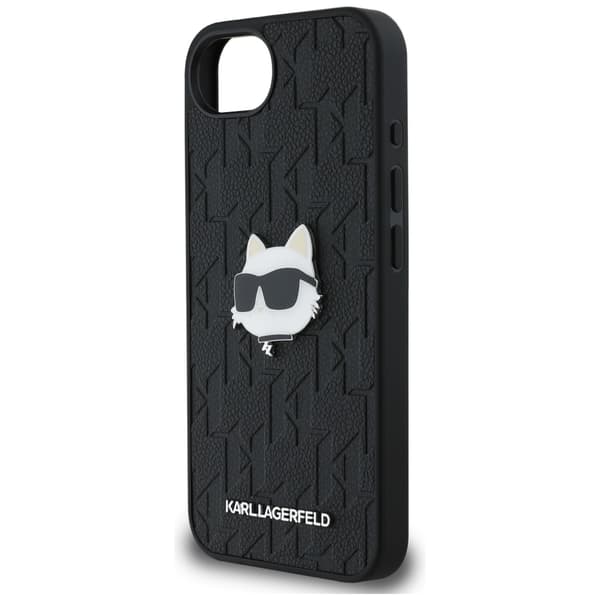Karl Lagerfeld Monogram Choupette Head Pin Cover til iPhone 16e, sort