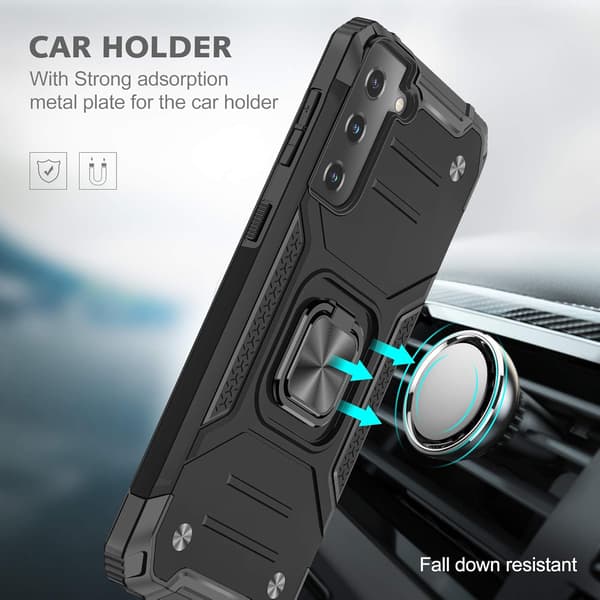 SKAL TILL SAMSUNG GALAXY S22 SVART SOLID ARMOR BAKSIDA + RING