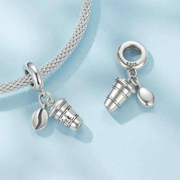 Silver kaffekopp berlock 925 silverarmband hänge