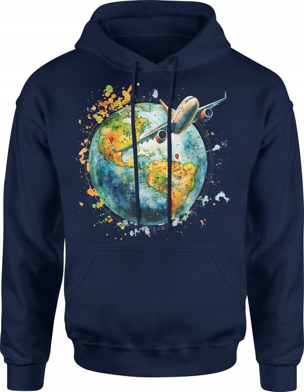 HERRSWEATSHIRT MED FLYGPLAN, PLANET, VÄRLDEN, GÅVA TILL RESENÄR, TRYCK S
