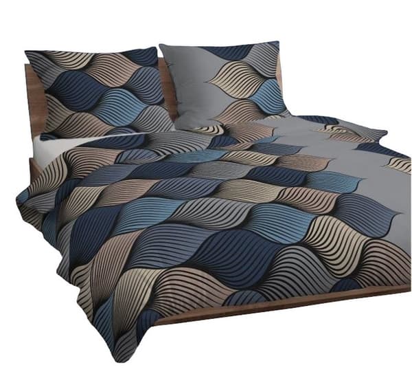 Bomullssängkläder 160x200 gråblå beige flätor